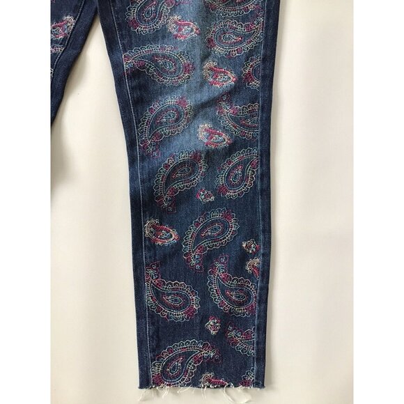 Guess Women’s Psychedelic Tom Boy Jeans Relaxed Fit Embroidering Paisley Size 29 - Picture 4 of 12